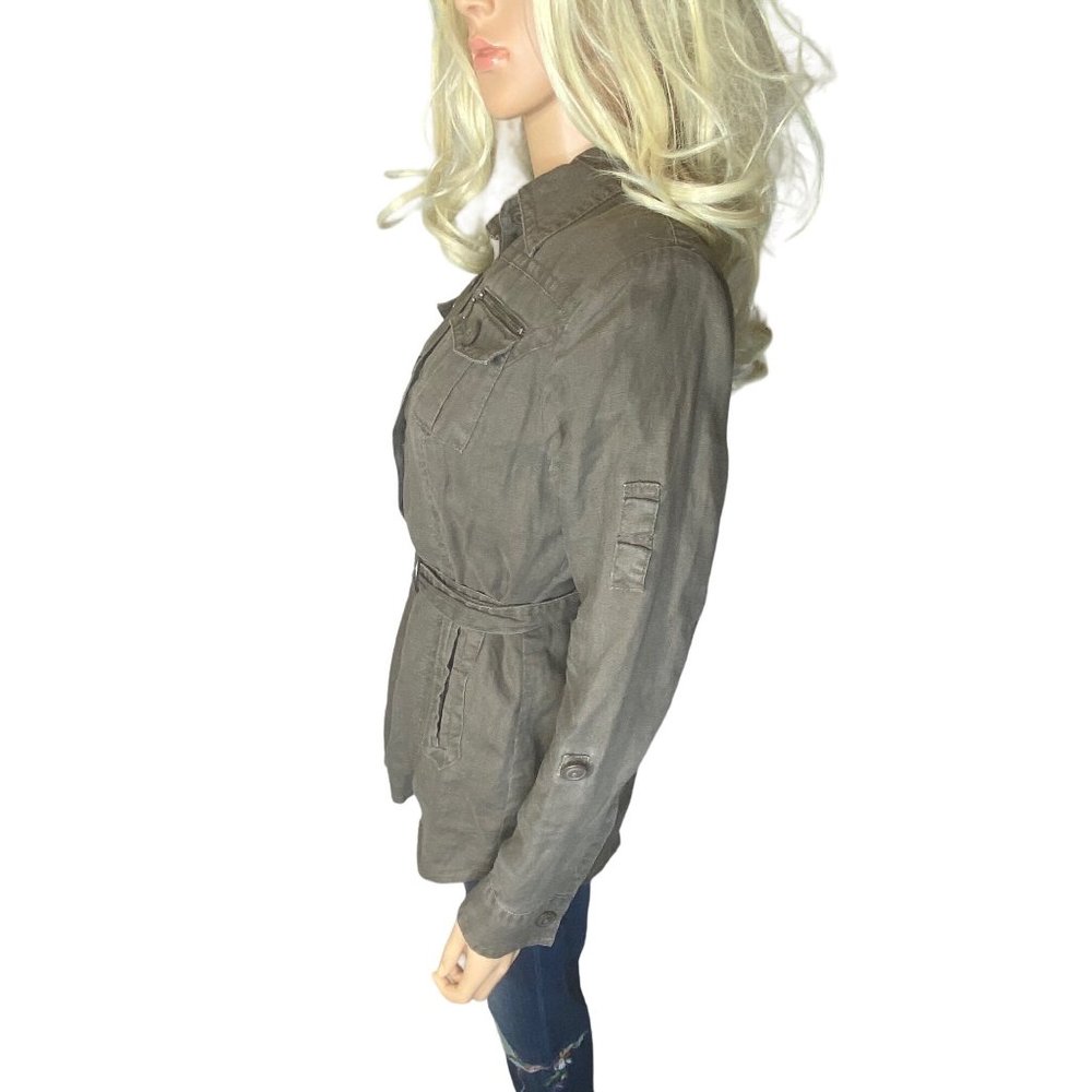 CAbi Utility Sahara Jacket 100% Linen Khaki Brown #856 Size M Button Front Belt - Picture 4 of 16